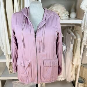 Serra sz. Large Soft Pink hooded full zip jacket, Lagenlook boho, spring #4227